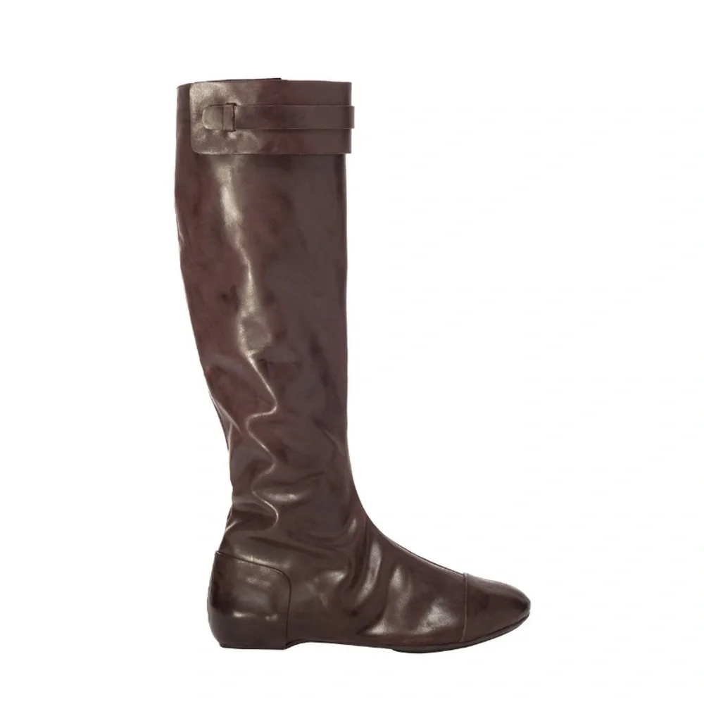 Maxstudio.com Dark Brown Draping Leather Boot Women’s Size 6.5 Fold Over Shaft